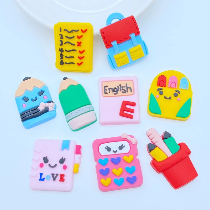 

10/20pcs Cute Stationery Series PVC flexible glue Flat back DIY Scrapbook Embellishment Phone Craft Decoration Stationery L18