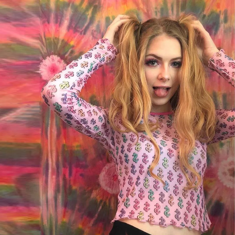 Женская футболка сексуальная прозрачная летняя уличная одежда с принтом в виде