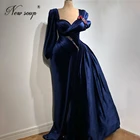 Женское атласное платье с длинным рукавом, темно-синее вечернее платье в стиле знаменитостей, платье для выпускного вечера, 2021