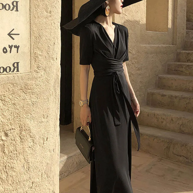 Французский цвет меди атласное платье для женщин элегантное Ретро v-образным