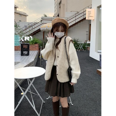 

Top women's long-sleeved wild casual solid color high-necked winter thick retro loose short coat women's pullover