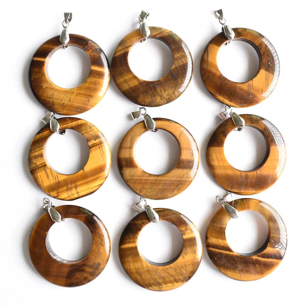 

Fashion natural tiger eye stone round shape with hole pendants good quality for jewelry making 9pcs/lot Wholesale free shipping