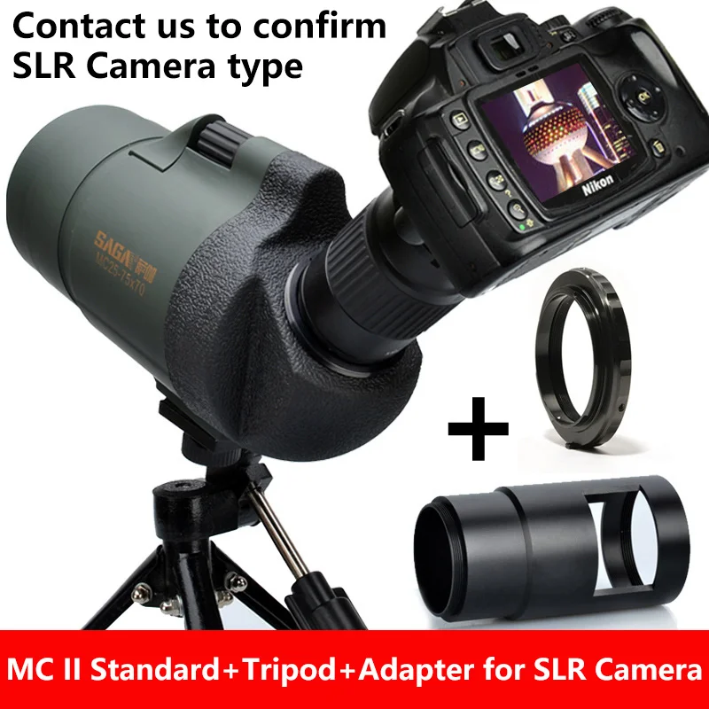 MCII SLR Tripod Сага Профессиональный фокусирующей оптикой для наблюдения точечных целей MC25-75x70 зум Монокуляр телескоп высокое Мощность Водонепроницаемый Телескопический Охота наблюдения за птицами мишень - Цвет: MCII SLR Tripod