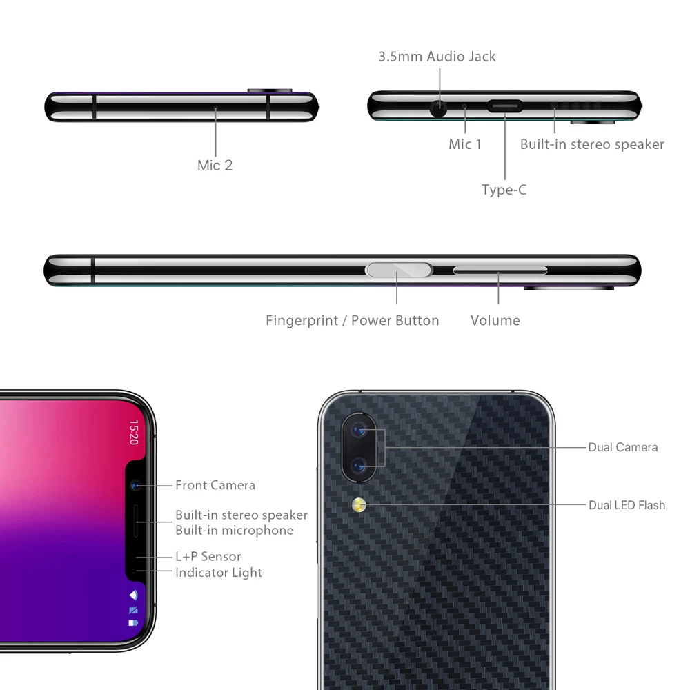 UMIDIGI One Pro глобальная полоса 4 ГБ 64 5 9 дюйма Android 8 1 мобильный телефон Беспроводная