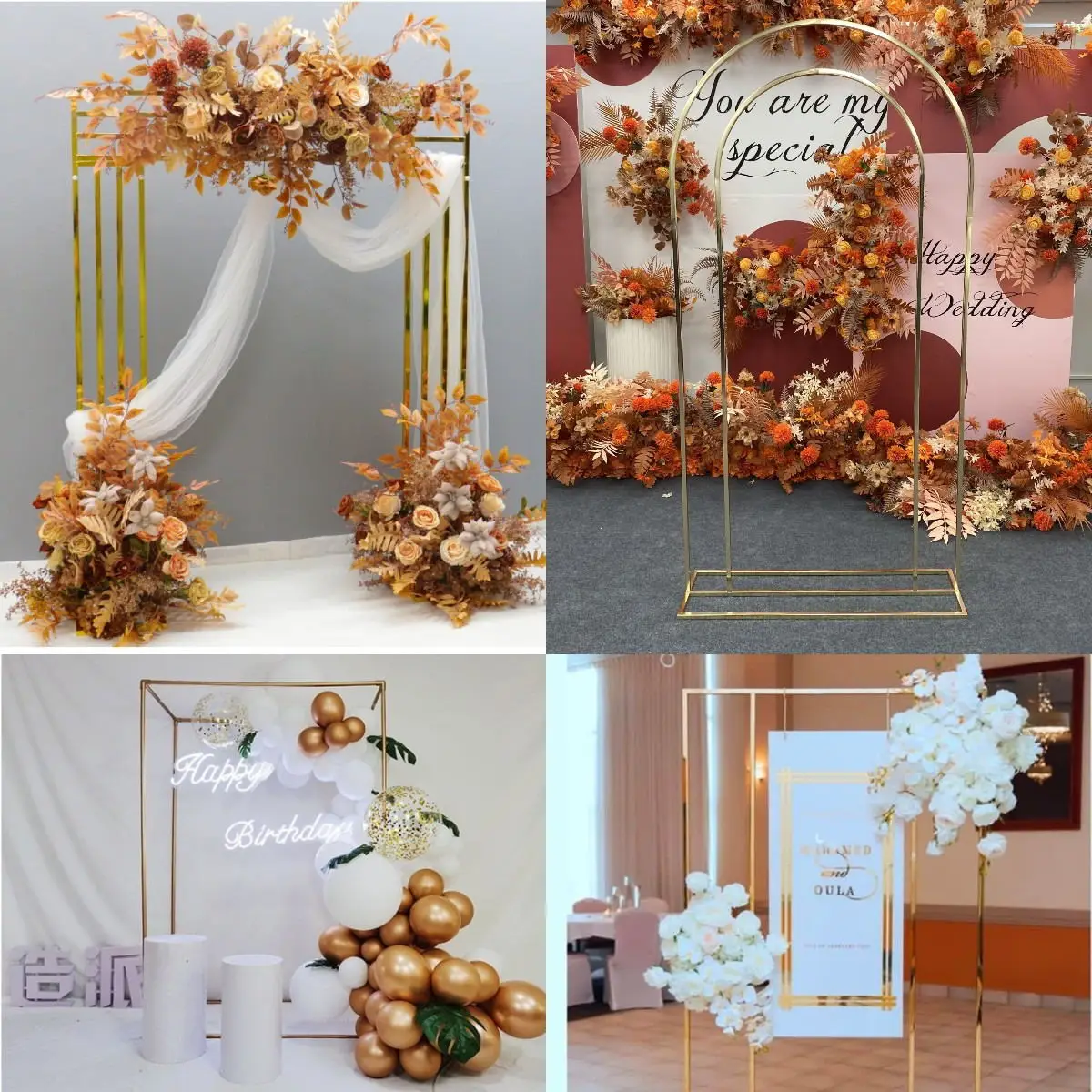 

Outdoor Wedding Backdrops Fashion Party Sign Hang Rack Background Metal Stage Frame Marry Artificial Flower Row Balloon Arch