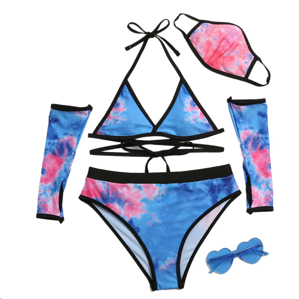 Синий и красный бикини с галстуком краской женский купальник лето 2020 бандаж