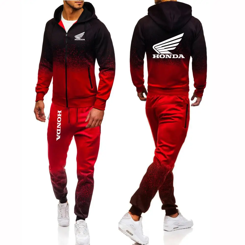 

Hot Men's Set Honda Car Logo Suits Gradient Flesh Hoodies Sweatpant Sets Harajuku Hip Hop Popular High street Sports Jackets