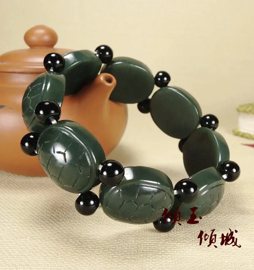 

Genuine hetian green jade bracelet Jade beads bracelets ink jade Tianqing jade bracelet 18mm jade jewelry