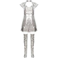 carnival party cosplay costume outer space uniform women performance stage dance halloween party fancy white silver coverall