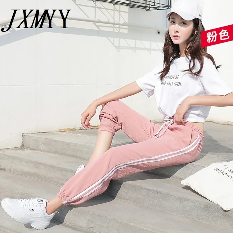 

ICCLEK JXMYY Lace-UP Thin Loose Thin Women's Pants Sports Casual High Waist Harem Pants 2021 New Summer Hot Sale Siz