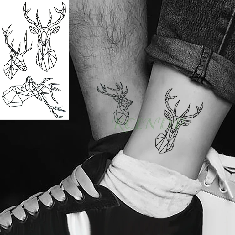 

Waterproof Temporary Tattoo Stickers Fawn Deer head fake Tatto Geometric animal Flash Tatoo Hand Back Foot for Girl Women Men