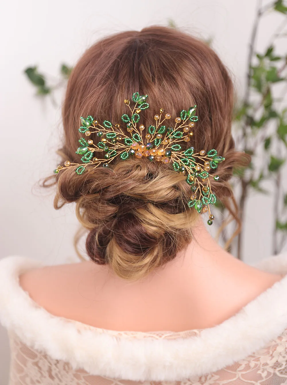 Женская заколка гребень ручной работы с зелеными кристаллами|Свадебные головные