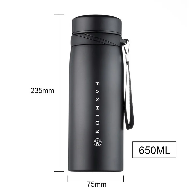 650ml Black Большая емкость термос бутылка из нержавеющей стали стакан с герметизацией бутылка для воды портативная вакуумная колба для кофе кружка дорожная чашка - Цвет: 650ml Black