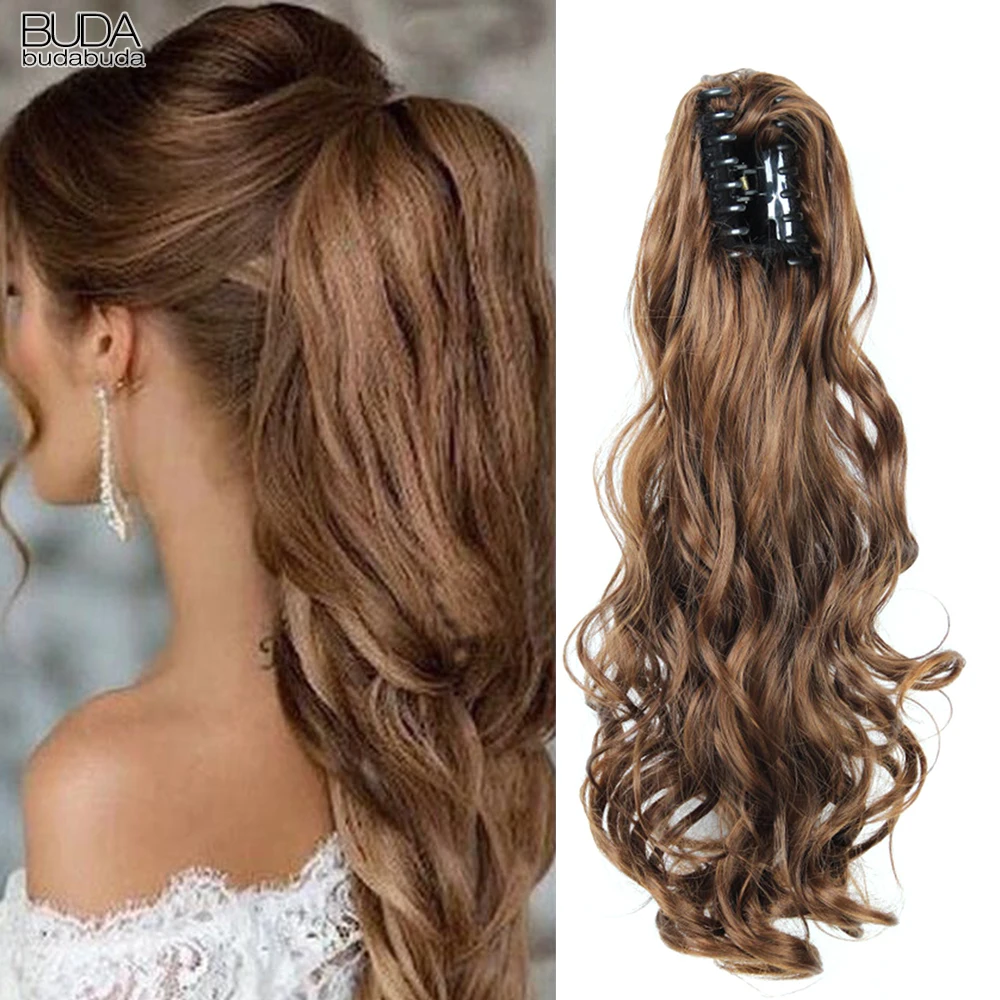20Inch Short Curly Wavy Ponytail Hair Extensions Synthetic Claw On Ponytail Hairpieces For White Women Brown Black Color