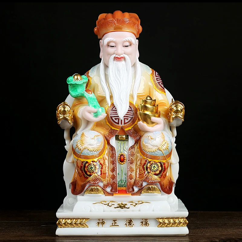 

High grade jade gilding CAI SHEN BUDDHA figure HOME shop Company Prosperity God of wealth CAI SHEN YE TU DI GONG statue
