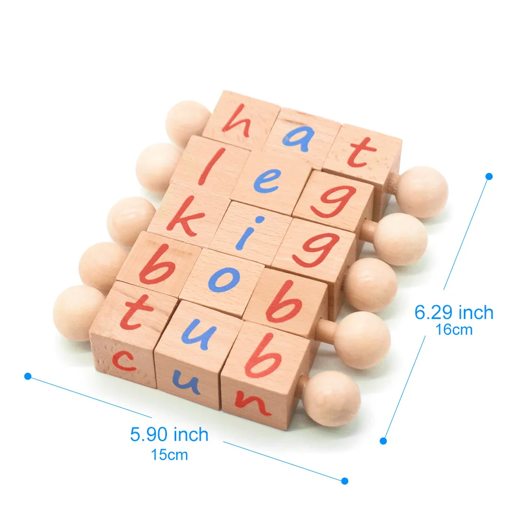 

5x Wooden Reading Blocks W/ Cards Educational Alphabet STEM & Montessori Toy