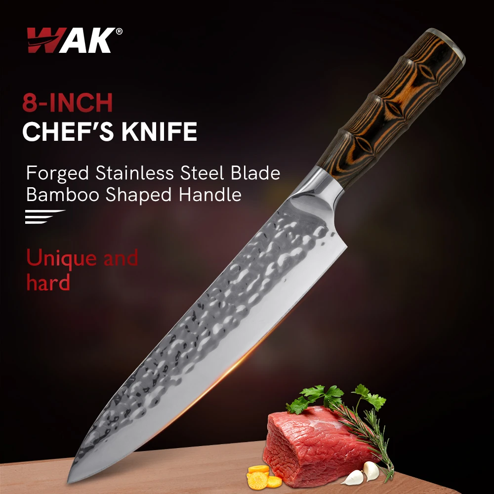 

WAK 8 Inch Kitchen Chef Knife 5CR15 Stainless Steel Chef Knife Natural Pakka Wood Handle Kitchen Knife Bamboo Shaped Knife