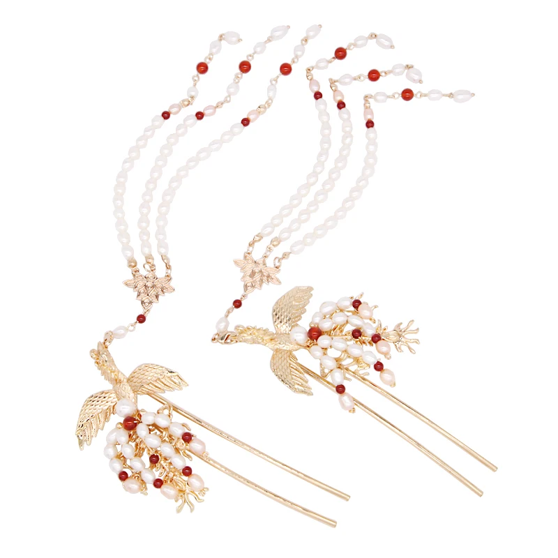 

Handmade Ancient Step Shake Kanzashi Hanfu Accessories Pearl Hair Crown Top Hairpin Full Set Headdress Hair Ornaments