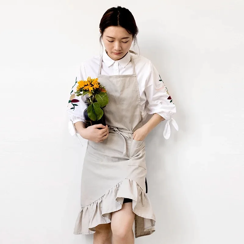 

Kitchen Apron Art Japanese-style Coffee Shop Florist Shop Overalls Cotton Fishtail Dress for Cooking Baking Restaurant Chef