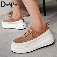 doratasia genuine leather lady platform shoelace mixed color flats brand casual flats women wedges sewing fashion shoes woman