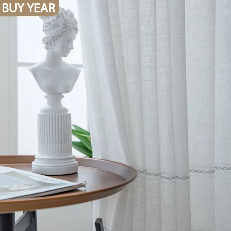 

Modern Curtains for Living Dining Room Bedroom Simple Embroidery Curtain White Tulle Light-transmitting Opaque Character Window