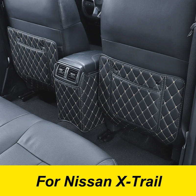 

Car Anti Child Kick Pad Interior Seat For Nissan X-Trail t30 t31 2014~2021 black red Protective Pad Leather Waterproof