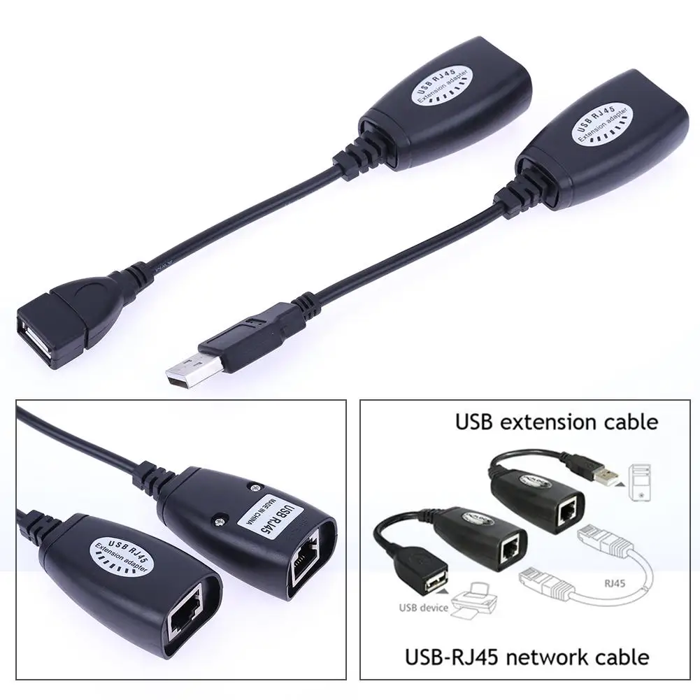 

USB to RJ45 Extender USB 2.0 Extension Extender Adapter Up to 150ft Black Extender Cable for Cat5/RJ45/Cat6 patch cord