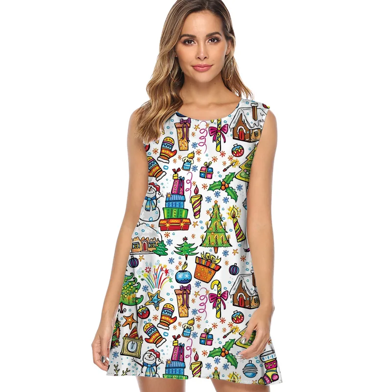 

Cool Santa Claus snowflake print Chiffon Dress Women 2019 New Fashion christmas Casual Summer Dress Mini Elegant Party Dresses