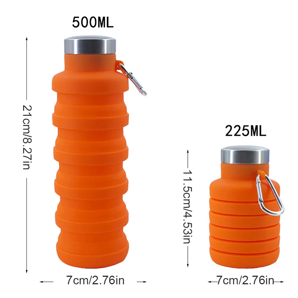 

500ML Outdoor Silicone Collapsible Water Bottle Portable Leakproof Water Bottle With Carabiner Cycling Gym Camping Water Bottle