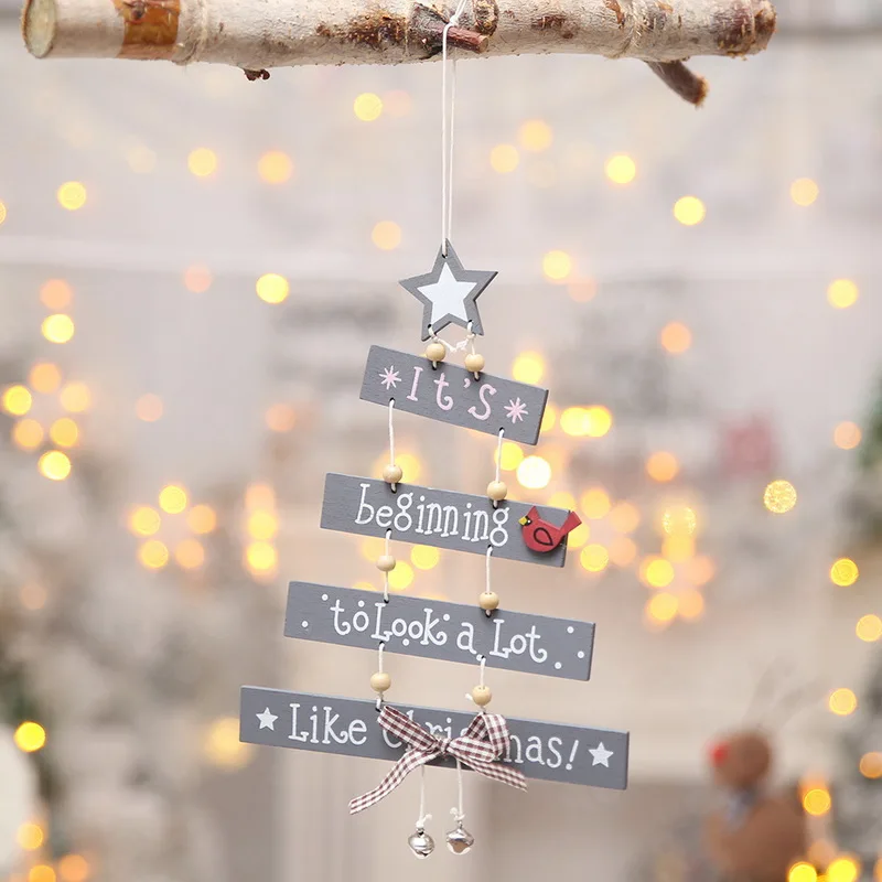 1Pc Wooden Desktop Small Christmas Tree Mini Ornaments 27.5cm Table Decoration for Home Xmas Trees Letters Gift New | Дом и сад