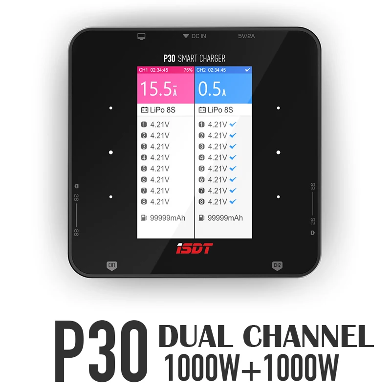 ISDT P30 двойное балансирующее зарядное устройство 1000 Вт 30A сигнал канал макс для