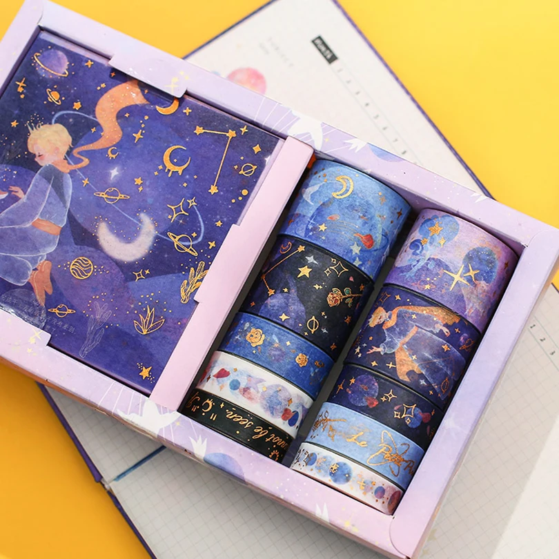 

10X10 Kawaii Washi Tape Decorative Stickers Starry Sky Scrapbooking Bronzing Washi Tape Set School Supplies Adhesive Washitape