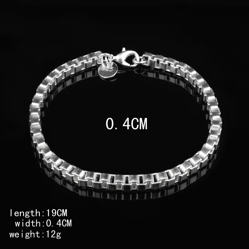 

925 Sterling Silver Plated 4MM Box Chain 20CM Bracelets For Women Link Anti-allergy Charm Jewelry Gifts jp