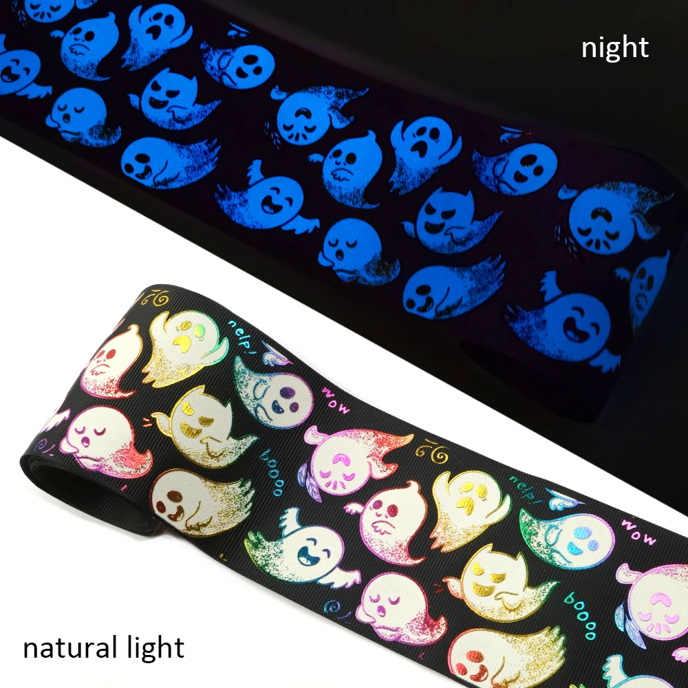 

50Y 3" 75mm Halloween Printed Grosgrain Ribbon Fabric DIY Wrapping/Party/Hair Bow Decoration Art Sewing Accessories,50Yc13063
