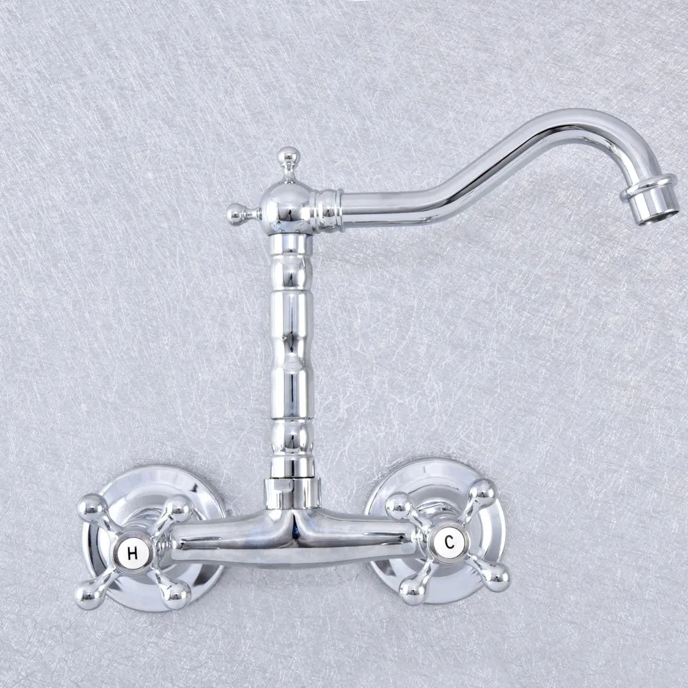 Полированный хром двойные ручки для ванной кухни раковины смесители настенный