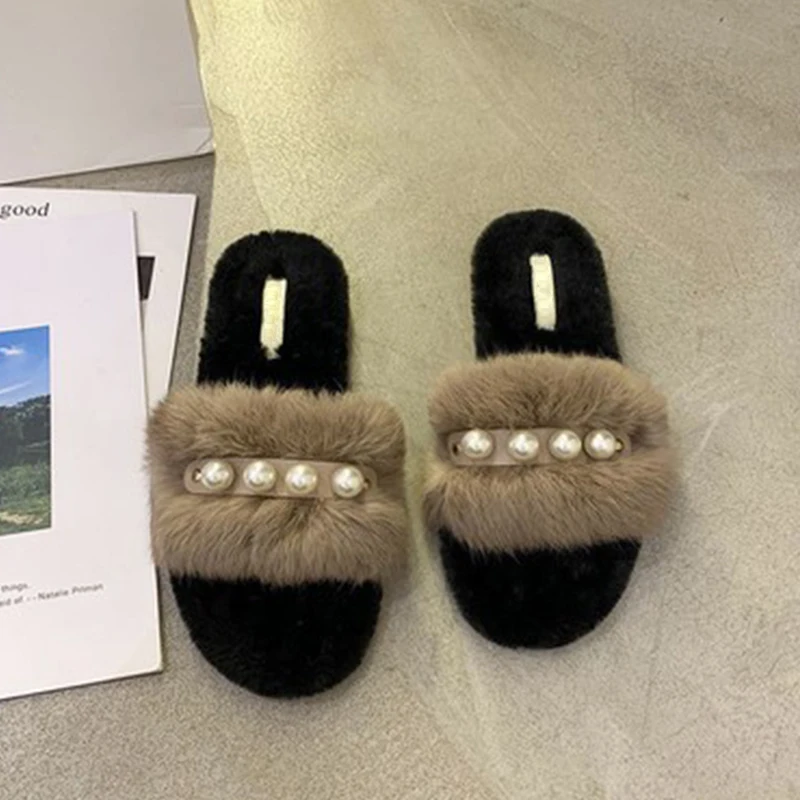 

Женские шлепанцы из искусственного меха, со стразами