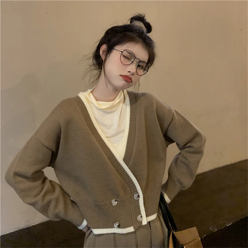 

Korean Fashion Elegant Sweater Cardigan Women Long Sleeve Knitted Cardigans Mujer Crop Top Streetwear Pull Femme