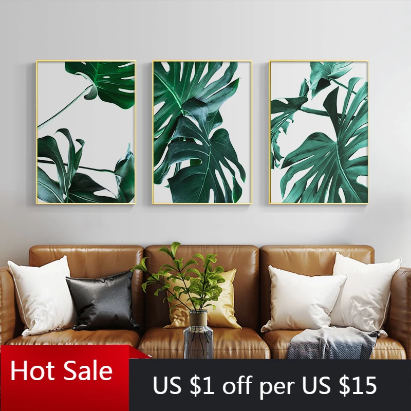 Скандинавская Картина на холсте современный принтами листьев растений монстера