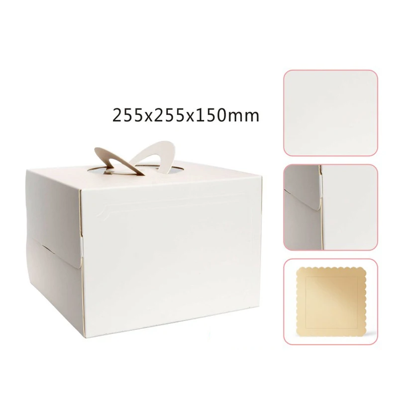 

8 Inch White Baking Box European-Style Cake Food Box Hot Pressing Process BOM666