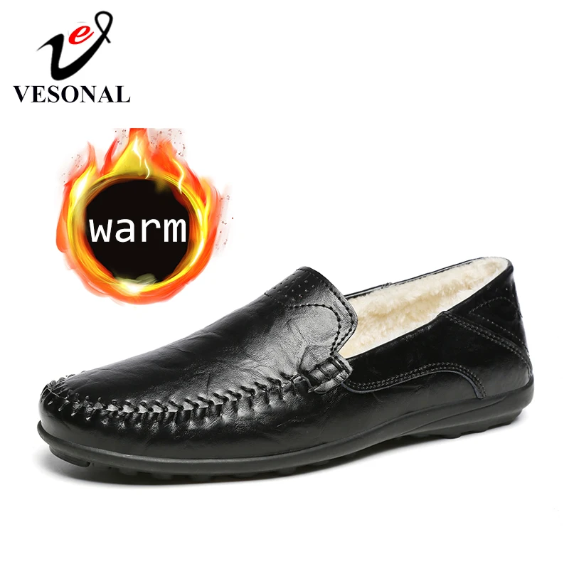VESONAL зима 2019 Теплая мужская обувь из натуральной кожи с мехом мягкие мужские