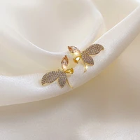2021 shiny crystal butterfly stud earrings gold color needle sparkling bow knot ear jewelry zircon women party luxury jewelry