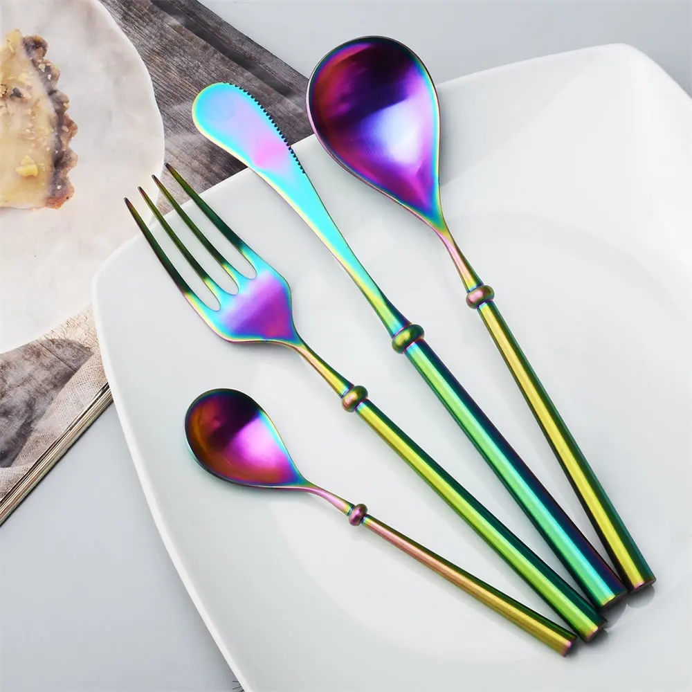 High Quality Tableware Stainless Steel Dinner Set Knife Fork Spoon For Coffee Tea Dessert Colorful Party Cutlery | Дом и сад