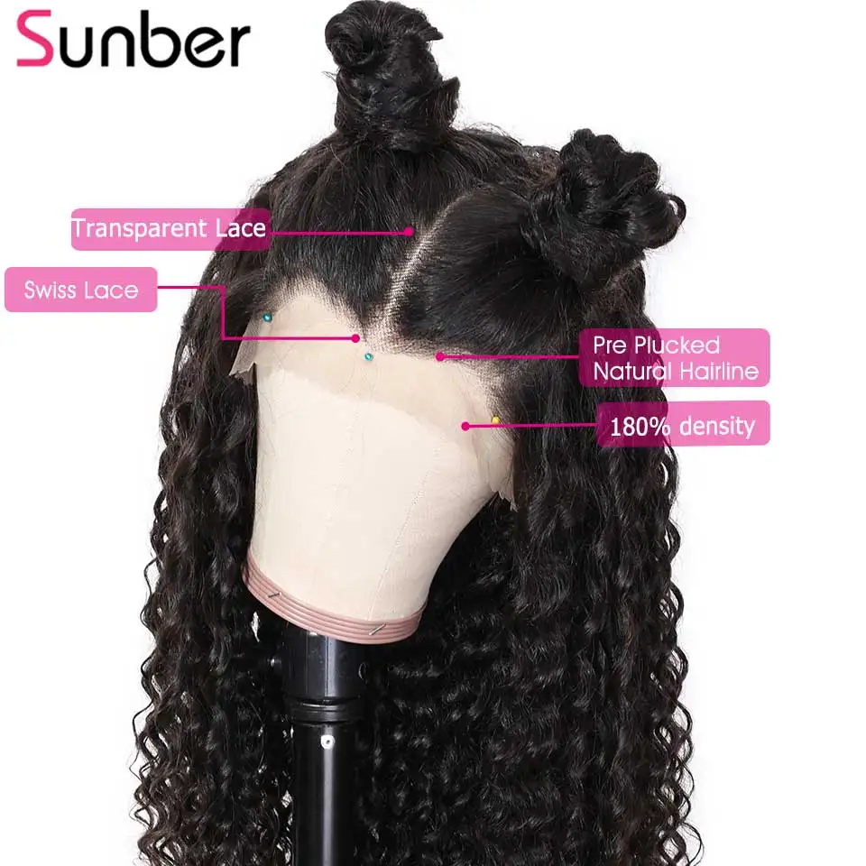 Sunber Hair Pervian глубокая волна человеческие волосы парики 12-22 дюймов предварительно выщипанные волосы remy 150% Плотность 13*6 парик фронта шнурка с детскими волосами