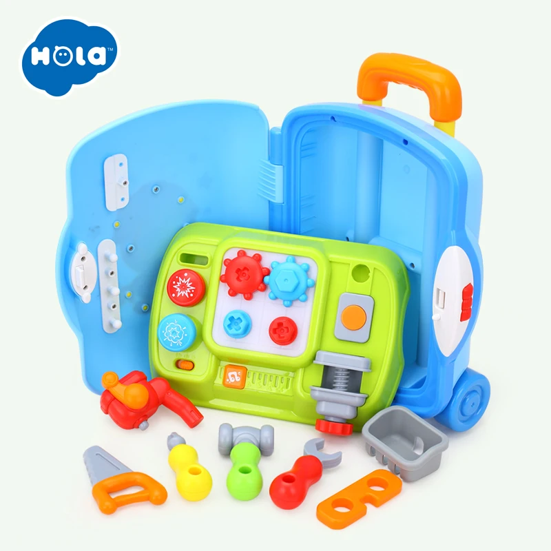 HOLA 3106, Многофункциональный чемодан для детей, обучающий молоток, хит, игрушка, набор огней с регулируемым звуком, Обучающие музыкальные игрушки для мальчиков