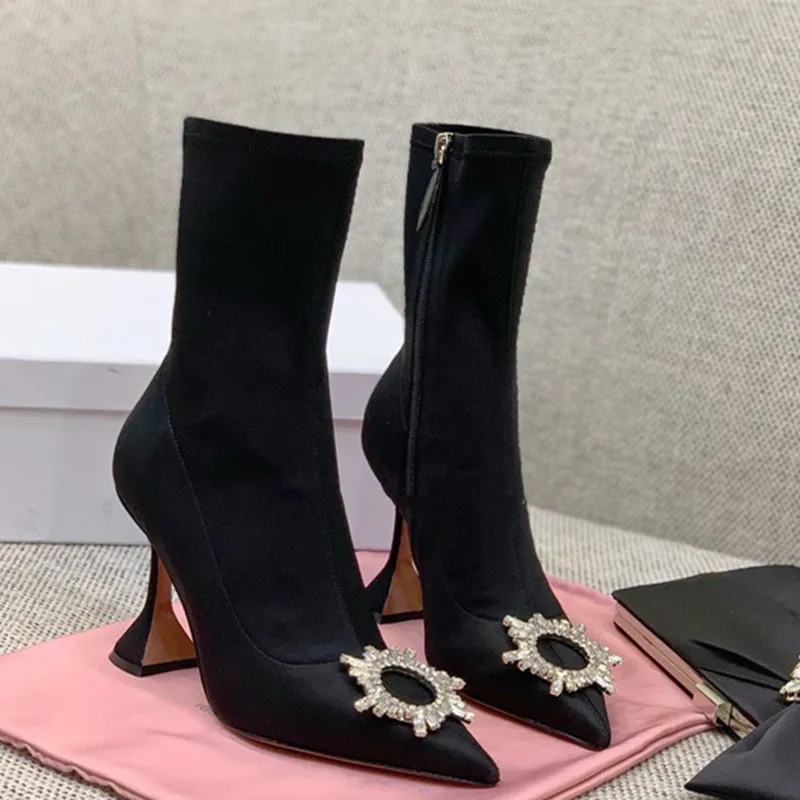 Женские пикантные ботинки на высоком каблуке Брендовая обувь женские короткие