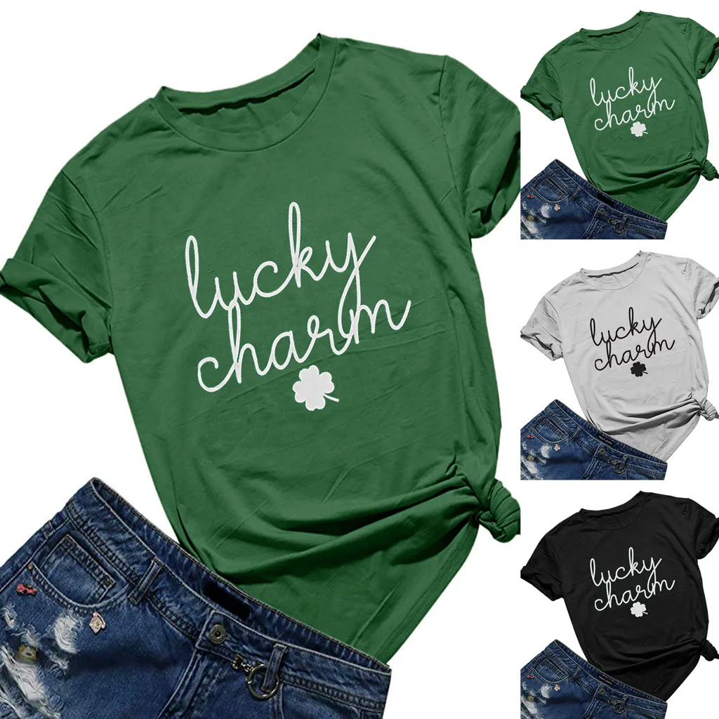 Новая футболка Топы женские День Святого Патрика Зеленый Круглый вырез короткий