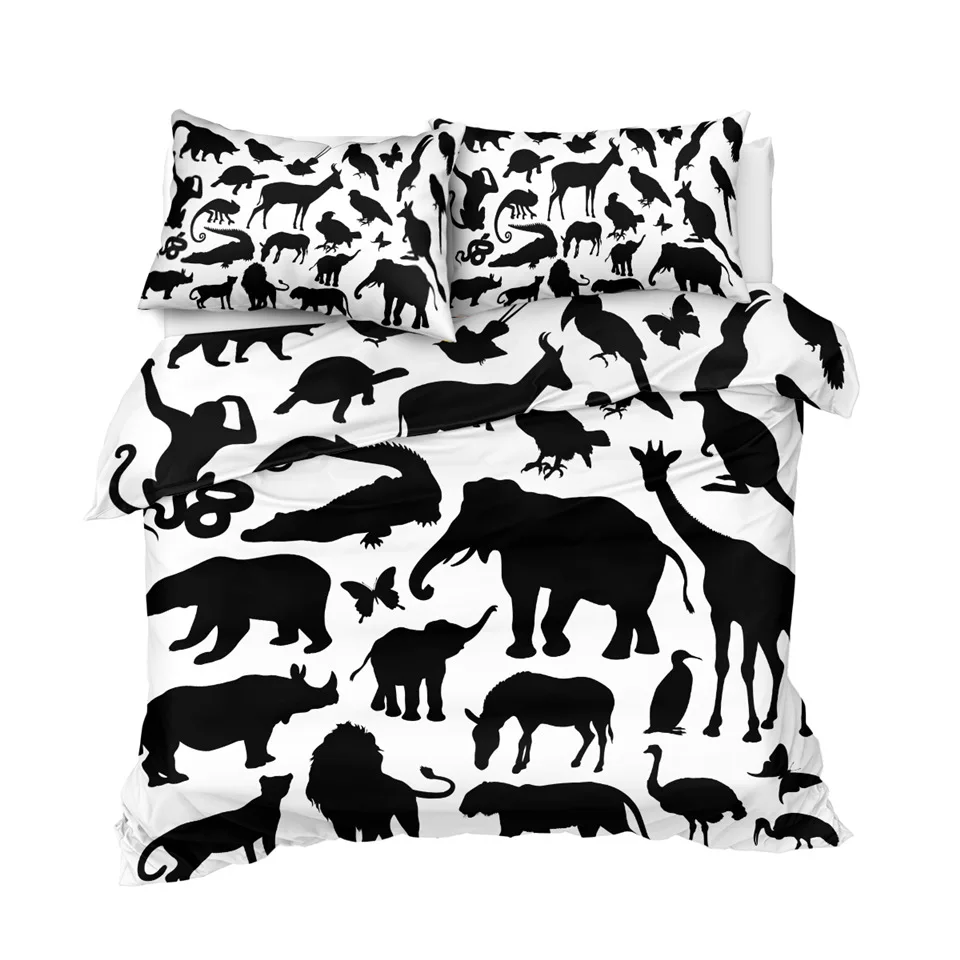 Постельные принадлежности, Комплект постельного белья с изображением слона, Африканские животные, пододеяльник, жираф, олень, домашний текстиль, зоопарк, черно-белые деревья, постельное белье из 3 предметов - Цвет: 3