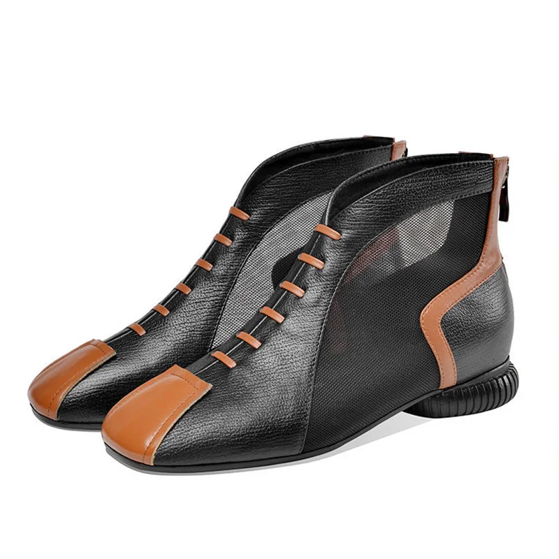 

2021 Summer Sheer Mesh Ankle Boots Women Soft Leather Shoes High Top Ladies Elegant Square Toe Short Boots las mujeres sandalias