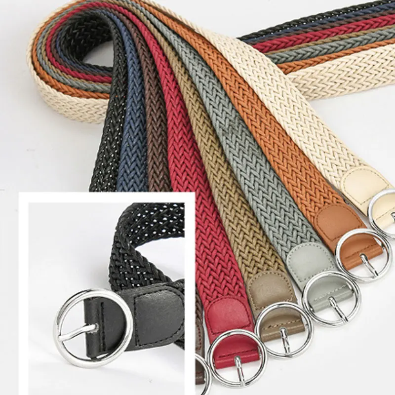 

Women Stretch Twist Woven Belt Wax Rope Braided Waistband Fashion Casual Female Belt For Jeans Dress Metal Buckle Belts
