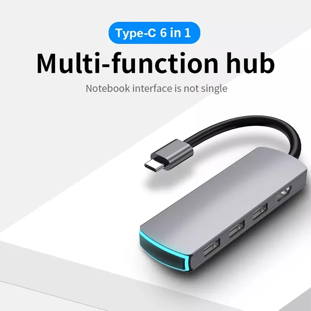 

Адаптер USB C-концентратора 6-в-1, USB C адаптер типа C в HDMI-совместимый с родственниками и Ethernet 3 портами USB 3,0, Usbhub для MacBook